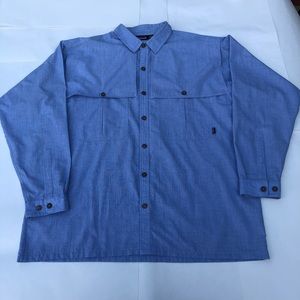 Patagonia Mens Shirt XXL Blue Double Pocket Solid Stripe Long Sleeve Fishing
